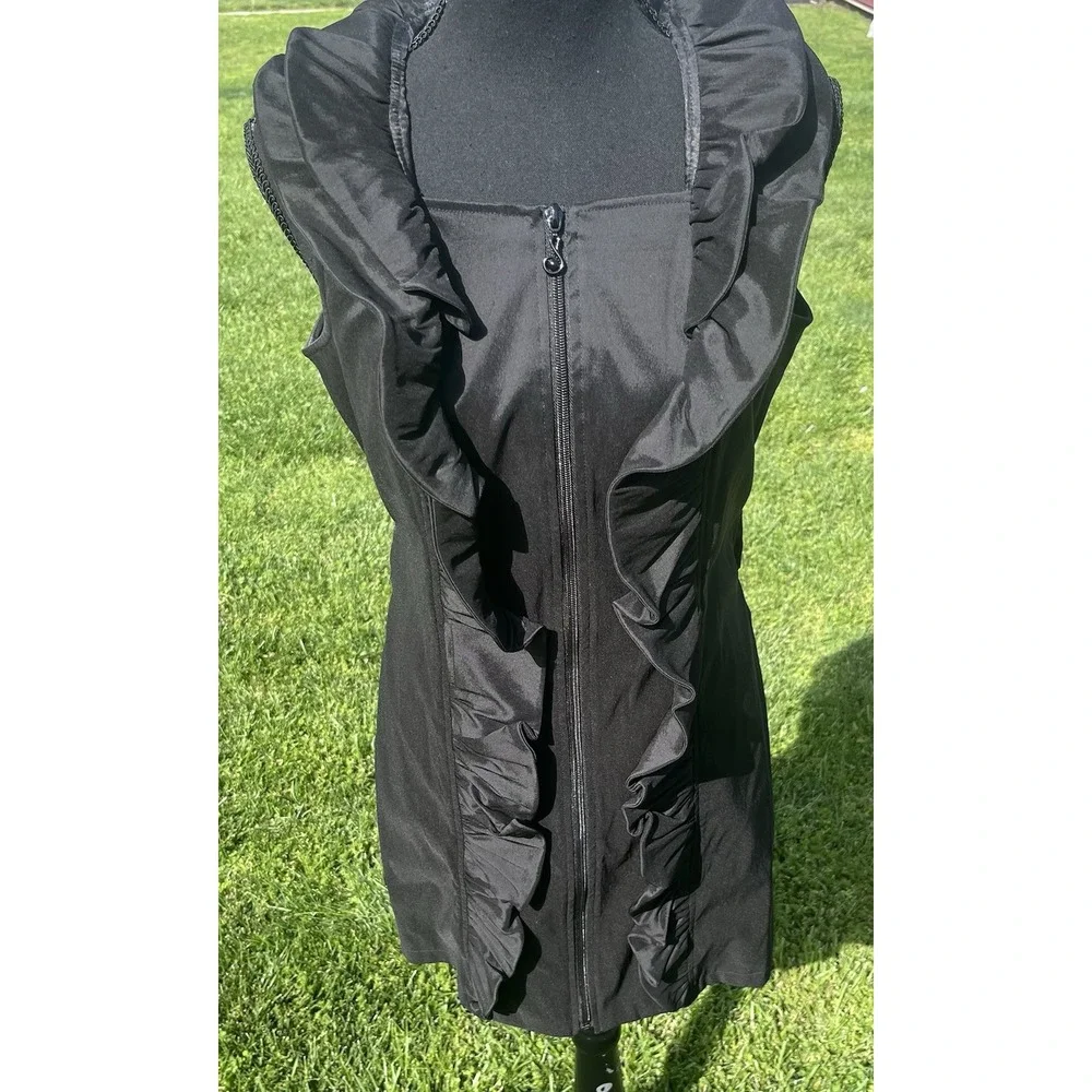 Samuel Dong  Dress Front Zipper Moldable Ruffled‎ Belted Taffeta Black Small - Picture 3 of 15